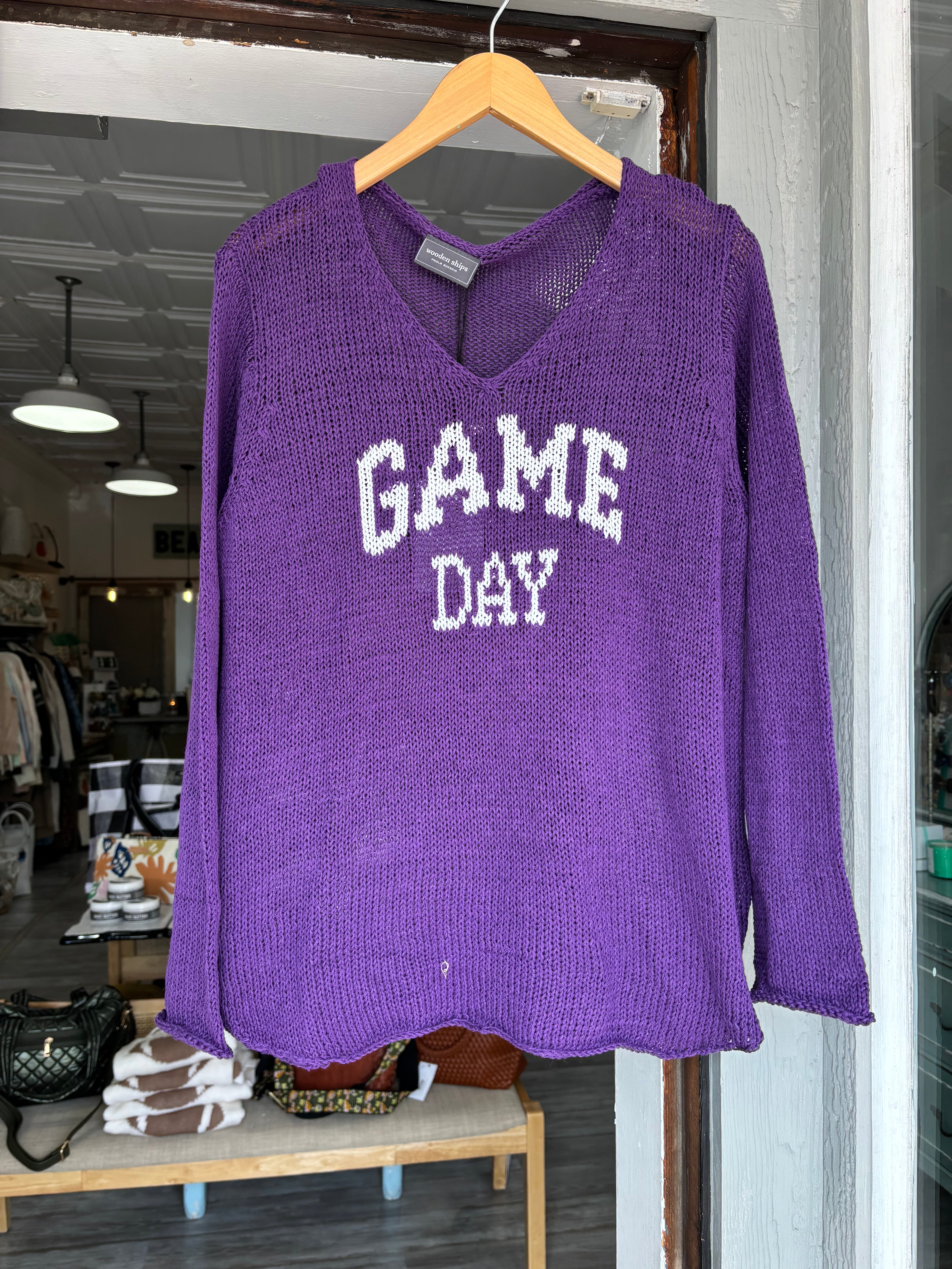 Game Day Purple V Cotton Sweater