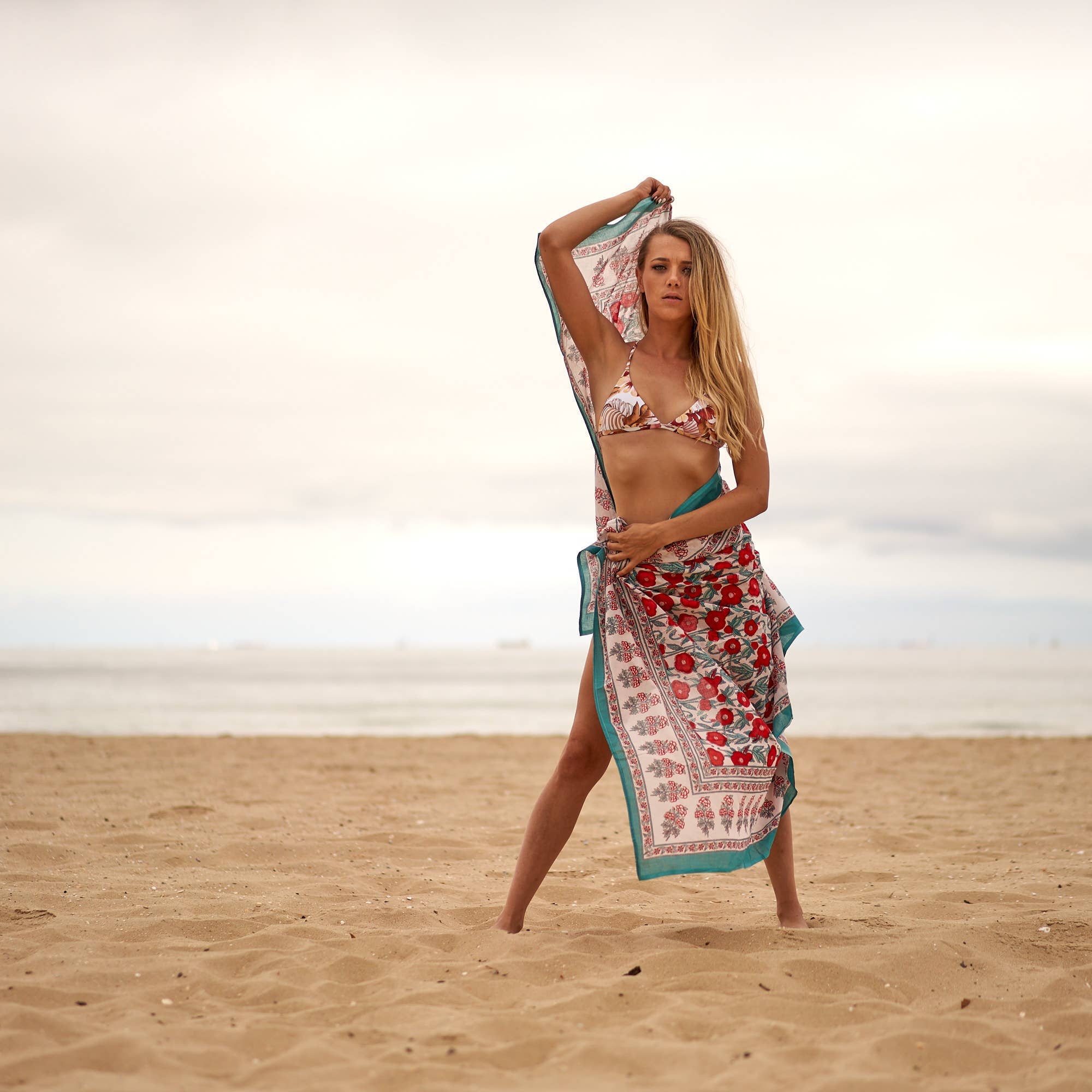 Boho-Eclectica - Block Print Cotton Sarong - Red Flower Print