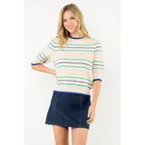 THML - Striped Puff Sleeve Knit Top