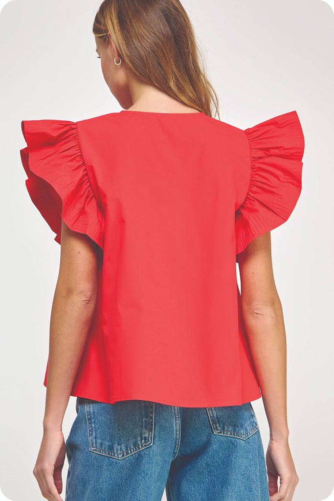 Flutter Ruffle Sleeve Poplin Top