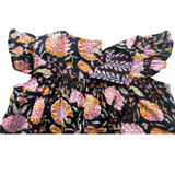 The Indian Bazaar - Girls Flutter Sleeve Midi Dress- Charcoal and Pink Magnolia