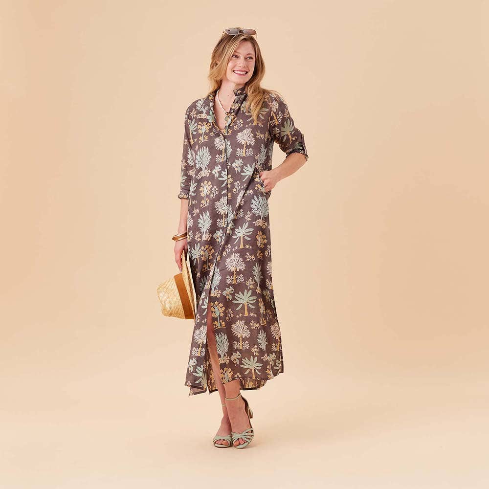rockflowerpaper - ISLAND GREY Palm Shirt Dress