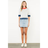 THML - Colorblock Rib Trim Striped Knit Top