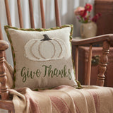VHC Brands - Harvest Blessings Applique Pumpkin Give Thanks Pillow 12x12