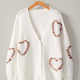 Urban Daizy - Heart Pattern V-Neck Wool Blend Cardigan