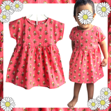 The Indian Bazaar - Girls Dress - Kimono Sleeve Round Neck - Peach green Floral