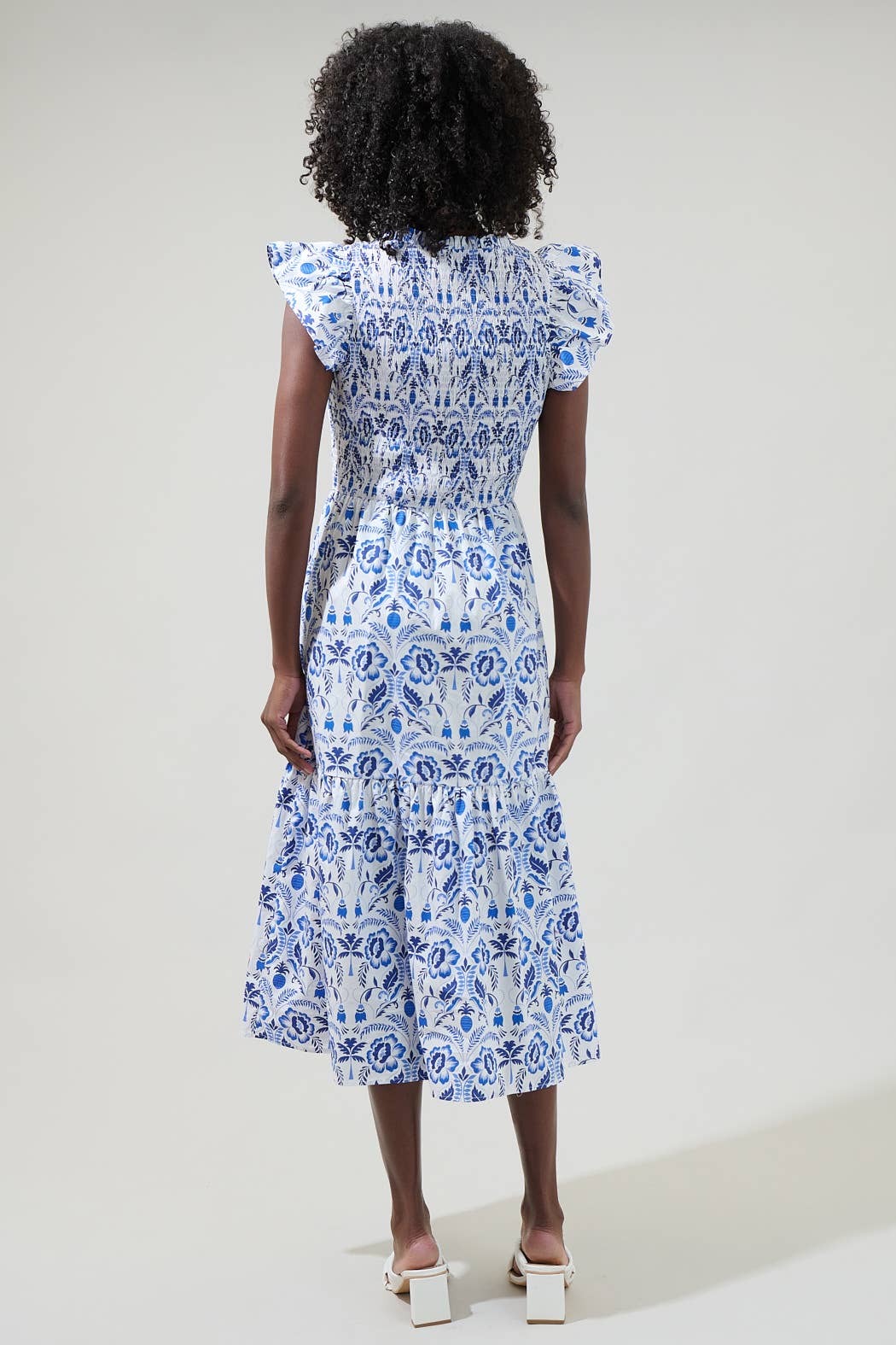 Sugarlips - Marisol Floral Giza Glare Smock Tiered Midi Dress
