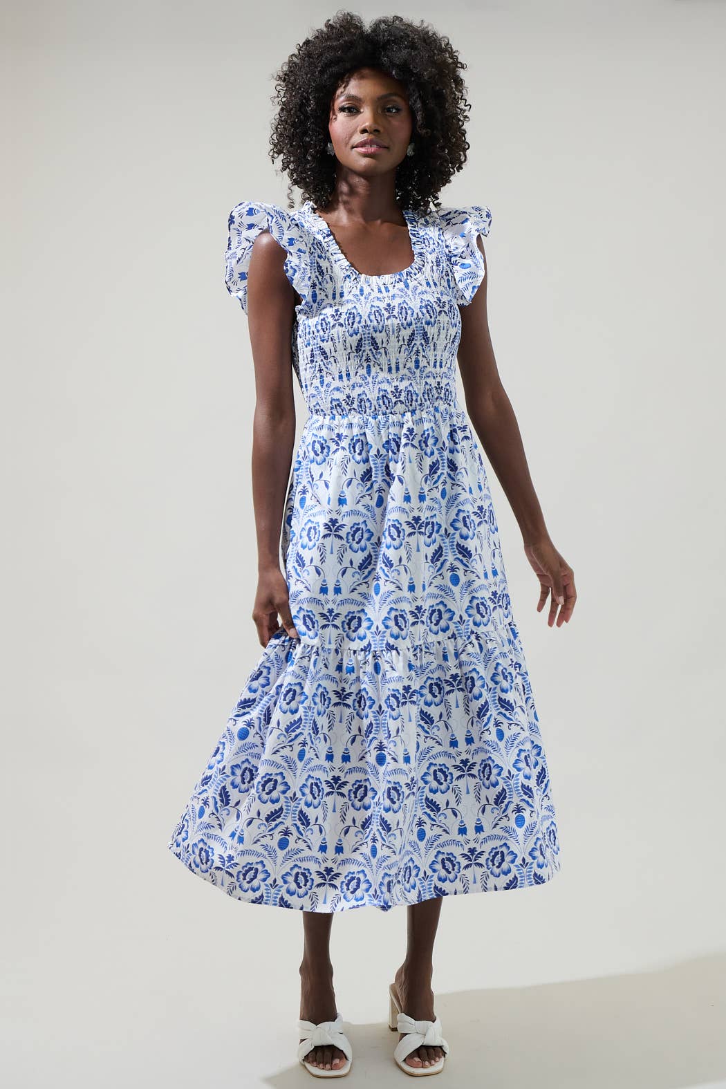 Sugarlips - Marisol Floral Giza Glare Smock Tiered Midi Dress