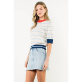 THML - Colorblock Rib Trim Striped Knit Top