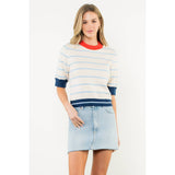 THML - Colorblock Rib Trim Striped Knit Top