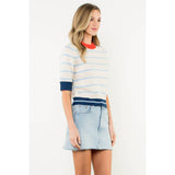 THML - Colorblock Rib Trim Striped Knit Top