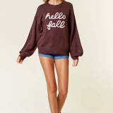 Doe and Rae - HELLO FALL Letter Embroidered Oversize Sweater - 43995T-2