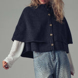Urban Daizy - Wool Blend Button-Front Sweater Cape