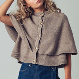 Urban Daizy - Wool Blend Button-Front Sweater Cape