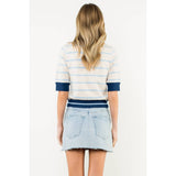 THML - Colorblock Rib Trim Striped Knit Top