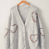 Urban Daizy - Heart Pattern V-Neck Wool Blend Cardigan