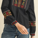 &MERCI - FLORAL CROSS STITCH EMBROIDERED PUFF SLEEVE TOP MTP4089