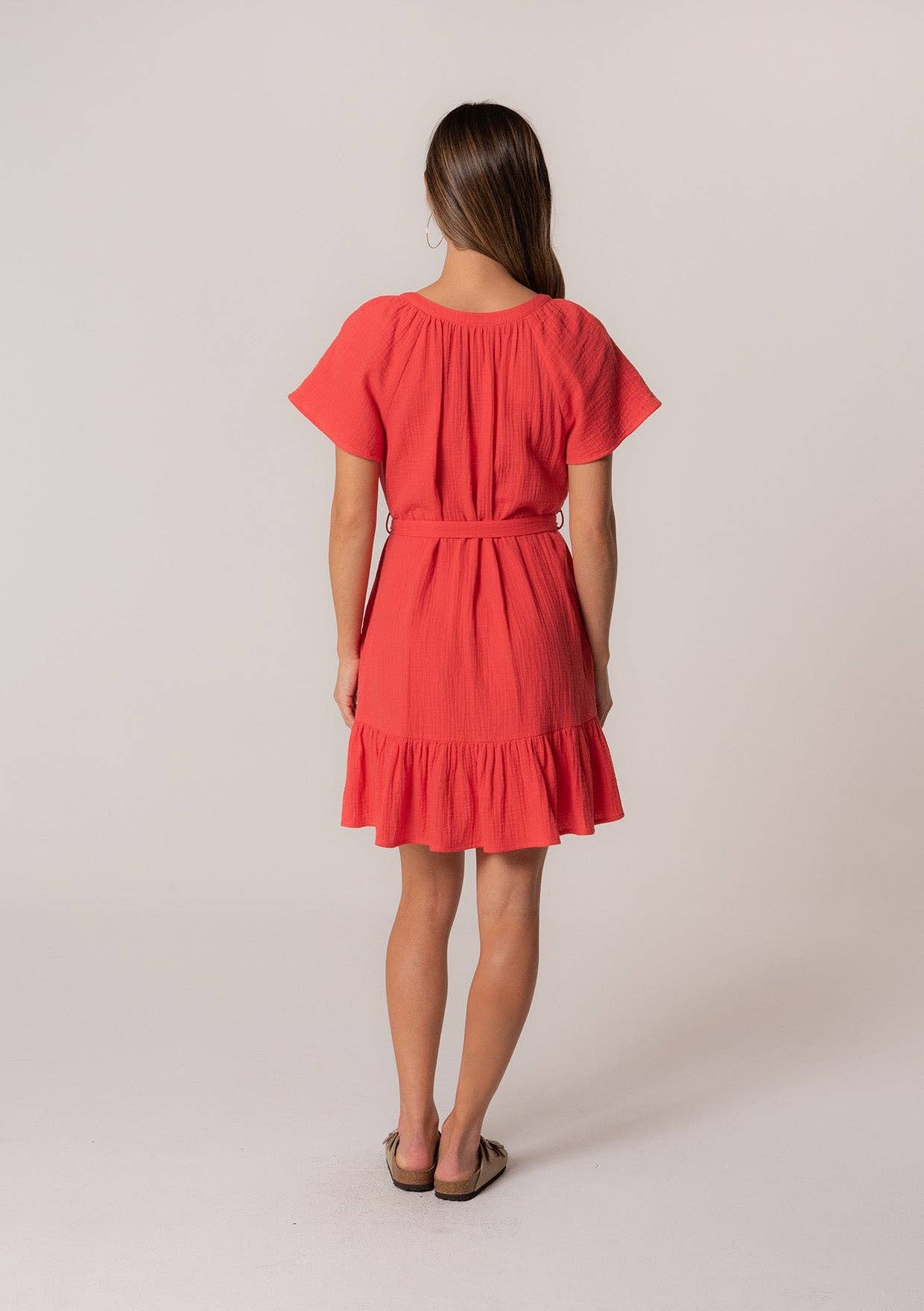 Lovestitch - Classic Cotton Gauze Short Sleeve Red Mini Dress