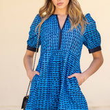 Strut & Bolt - Scallop Print Puff Sleeve Mini Dress