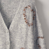 Urban Daizy - Heart Pattern V-Neck Wool Blend Cardigan