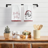 VHC Brands - Kringle Chenille Holly Jolly White Muslin Tea Towel Set of 2 19x28