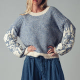 Urban Daizy - Floral Embroidered Striped Knit Sweater