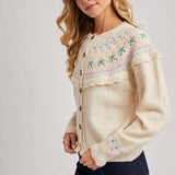 Bluivy - BUTTON FRONT FAIR ISLE KNIT SWEATER TOP