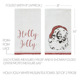VHC Brands - Kringle Chenille Holly Jolly White Muslin Tea Towel Set of 2 19x28