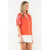 THML - Embroidered Puff Sleeve V-Neck Top