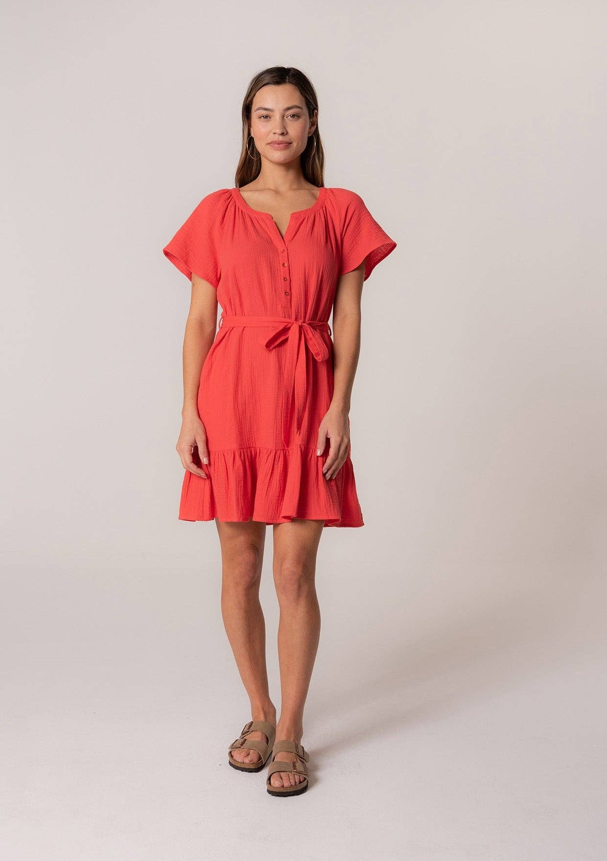 Lovestitch - Classic Cotton Gauze Short Sleeve Red Mini Dress