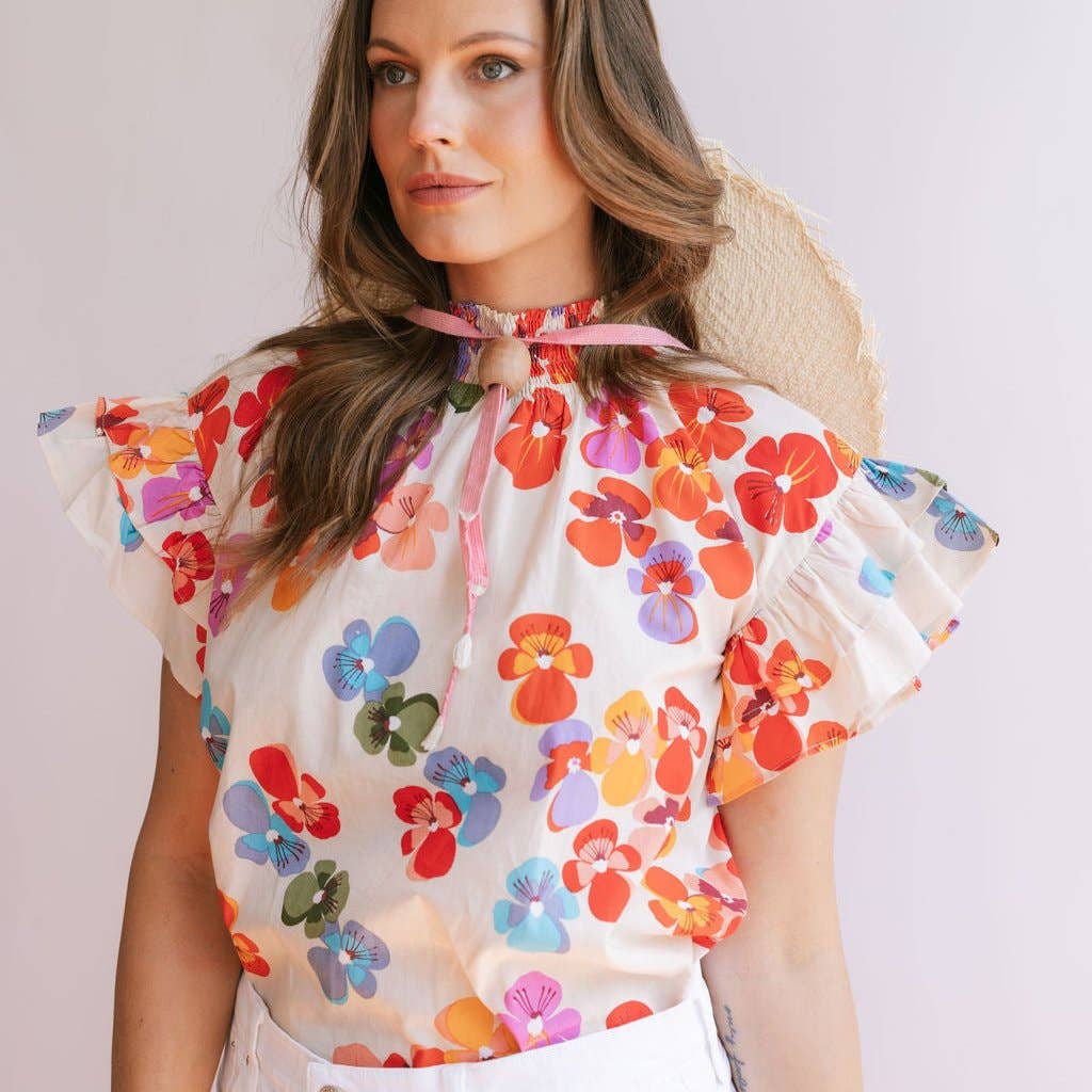 Sunshine Tienda - Rainbow Flower Flutter Top