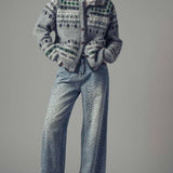 Urban Daizy - Nordic Pattern Button-Up Knit Cardigan