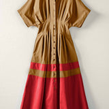 Urban Daizy - Colorblock Button-Up Cotton Midi Dress