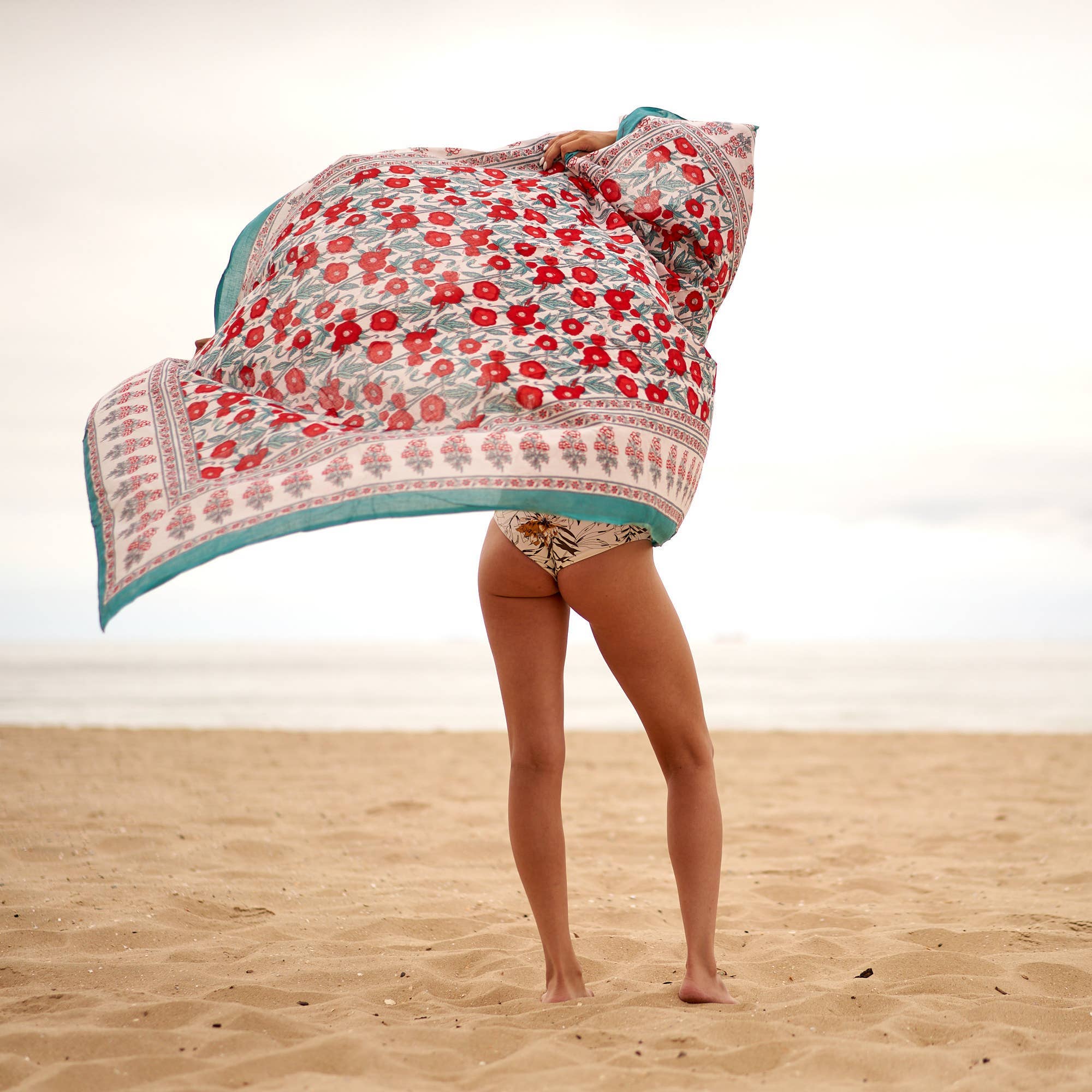 Boho-Eclectica - Block Print Cotton Sarong - Red Flower Print