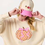 Shiraleah - ASSORTED SET OF 8 GINGHAM PUMPKIN RELAXED SWEATSHIRTS, CREAM