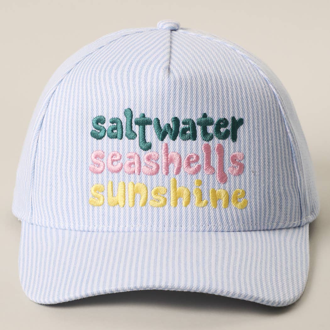 Fashion City - Saltwater Seashells Sunshine Embroidered Seersucker Hat