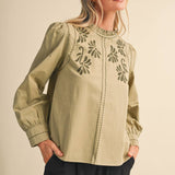 &MERCI - EMBROIDERED RUFFLED MOCK NECK TOP MTP5289