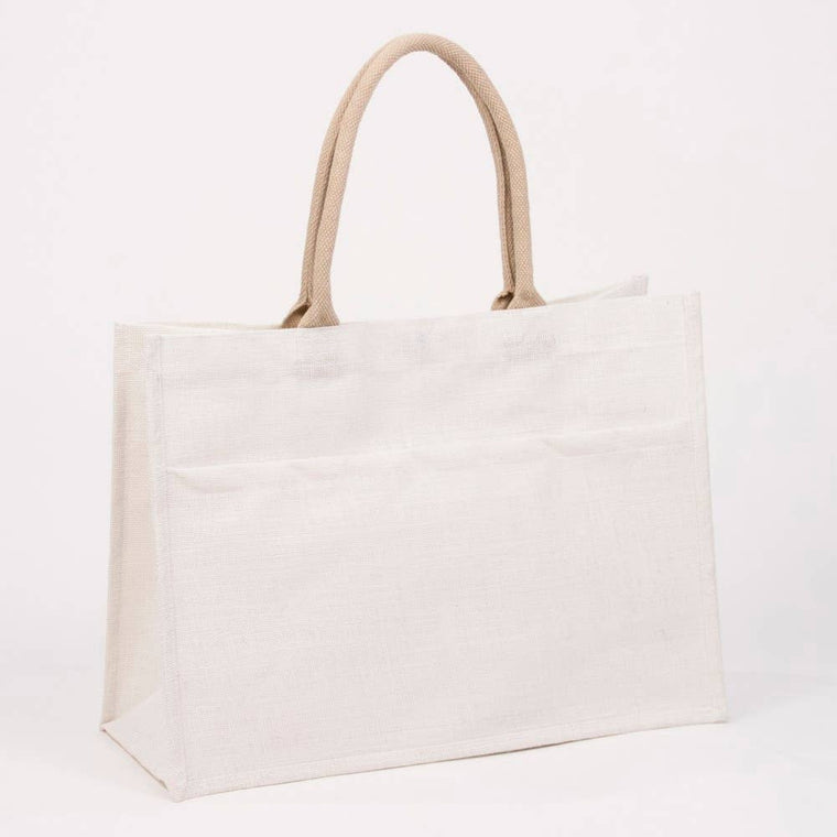 The Royal Standard - Jute Pocket Tote   White   19x14x7.5