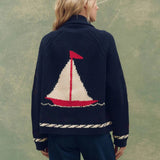 Rosa Clothing - Ocean Sailboat Jacquard Shawl Cardigan