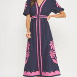 Strut & Bolt - Flower Patch Contrast Embroidery Midi Dress