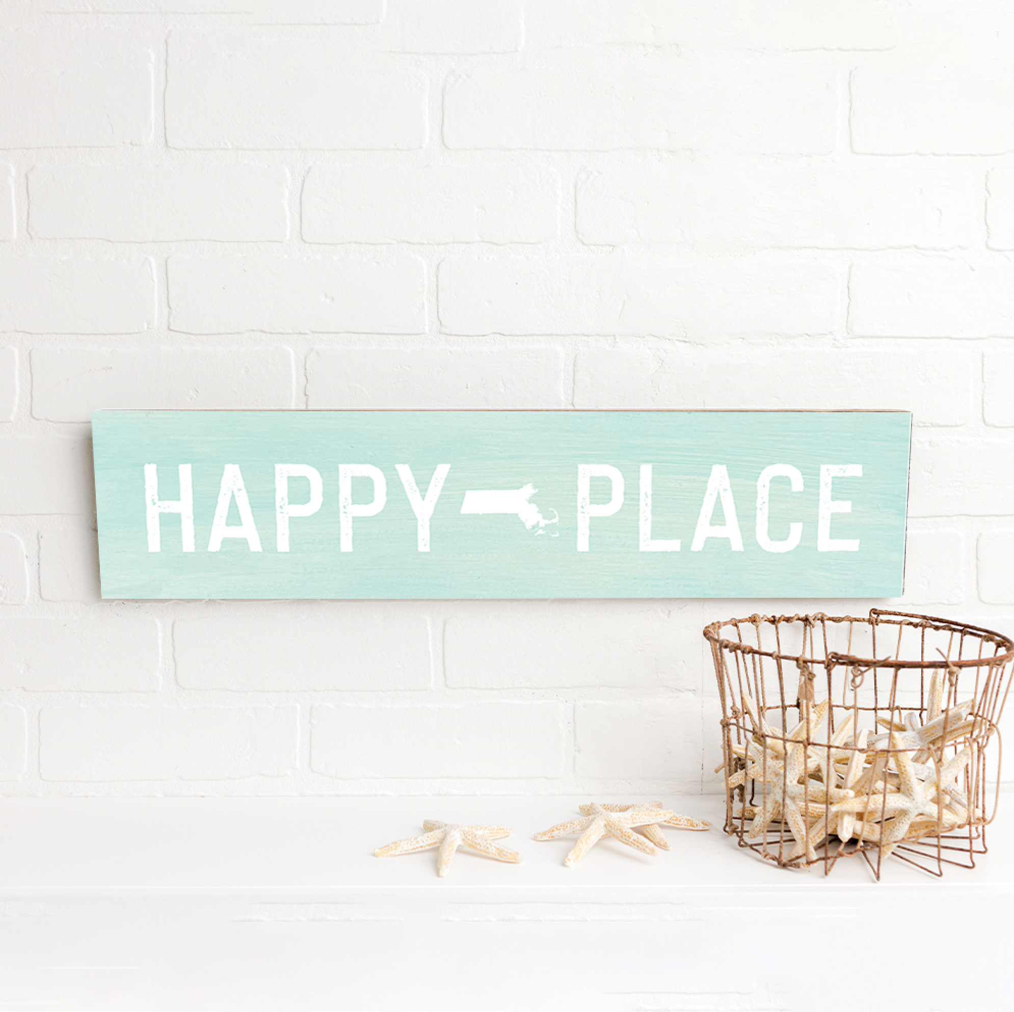 Rustic Marlin - Personalized Happy Place New Jersey Seaglass Barn Wood Sign