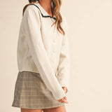 &MERCI - CONTRAST SCALLOPED COLLAR SWEATER CARDIGAN MSW11141