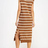 Strut & Bolt - Shoulder Pad Sleeveless Textured Striped Knit Dress