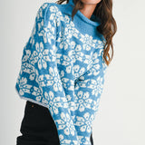 AEMI + CO - 3482IK Floral Fair Isle Mock Neck Sweater
