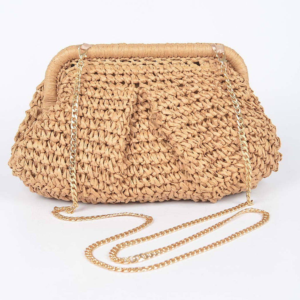 3AM BY H&D ACCESSORIES - Faux Straw Chain Clutch