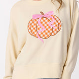Shiraleah - ASSORTED SET OF 8 GINGHAM PUMPKIN RELAXED SWEATSHIRTS, CREAM