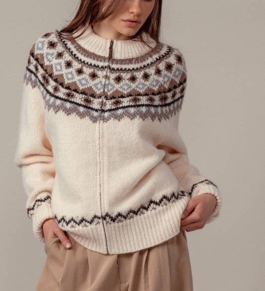 Urban Daizy - Nordic Zip-Up Wool Blend Cardigan