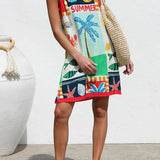Rosa Clothing - Vacation multi print shift style sleeveless mini dress