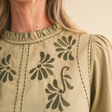 &MERCI - EMBROIDERED RUFFLED MOCK NECK TOP MTP5289