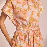 Strut & Bolt - Floral Print Block Shirt Midi Dress